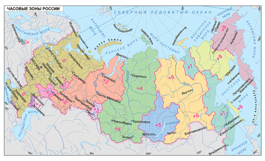 Карта "Часовые зоны России"